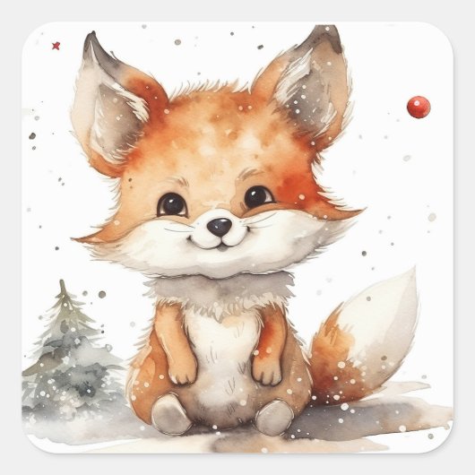 Klaar voor de wintervos vierkante sticker (Voorkant)