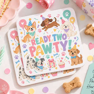 Klaar Voor Een Feestje Schattige Hond 2e Verjaarda Kartonnen Onderzetters