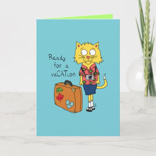 Klaar voor een VaCATion - Funny Cat Wenskaart Kaart (Voorkant)