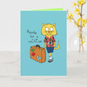 Klaar voor een VaCATion - Funny Cat Wenskaart Kaart (Gele Bloem)