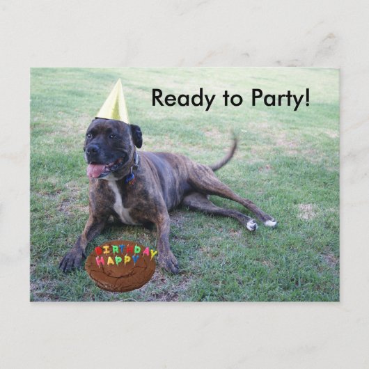 Klaar voor feest met Birthday Dog en Brownie Cake Uitnodiging Briefkaart (Voorkant)