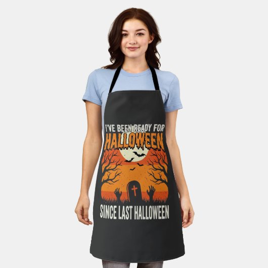 Klaar voor Halloween Begraafplaats Ontwerp_1 Schort (Gedragen)