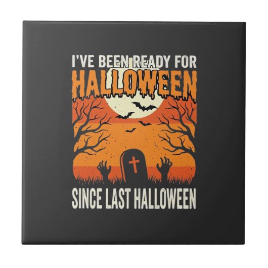 Klaar voor Halloween Begraafplaats Ontwerp_1 Tegeltje (Voorkant)