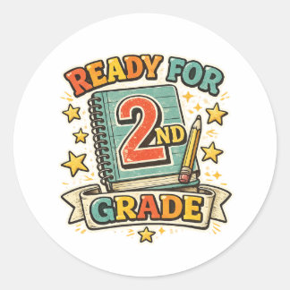 Klaar voor het 2e leerjaar Vintage terug naar scho Ronde Sticker