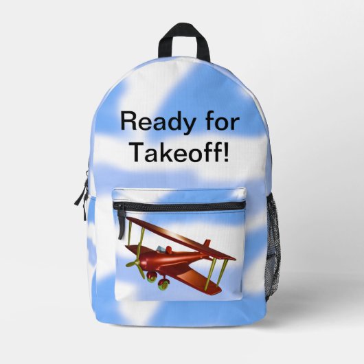 Klaar voor het opstijgen van Red Bi-plane op Base Bedrukte Rugzak (Voorkant)