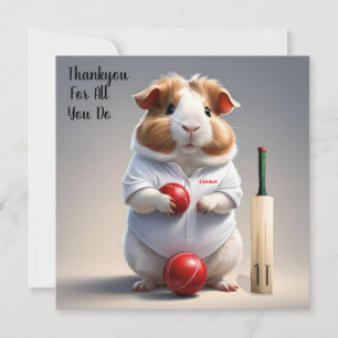 Klaar voor het veld: cavia in cricket gear, bedankkaart