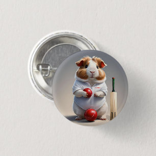 Klaar voor het veld: cavia in cricket gear, ronde button 3,2 cm