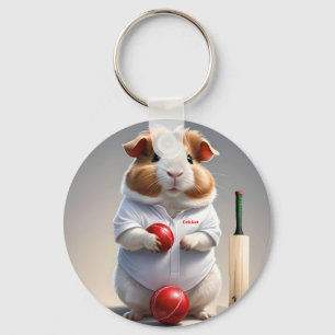 Klaar voor het veld: cavia in cricket gear, sleutelhanger