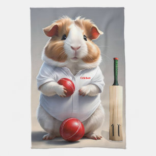Klaar voor het veld: cavia in cricket gear, theedoek