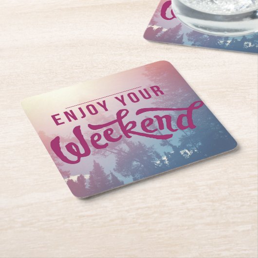 Klaar voor het weekend kartonnen onderzetters (Schuin)