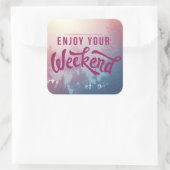 Klaar voor het weekend vierkante sticker (Tas)