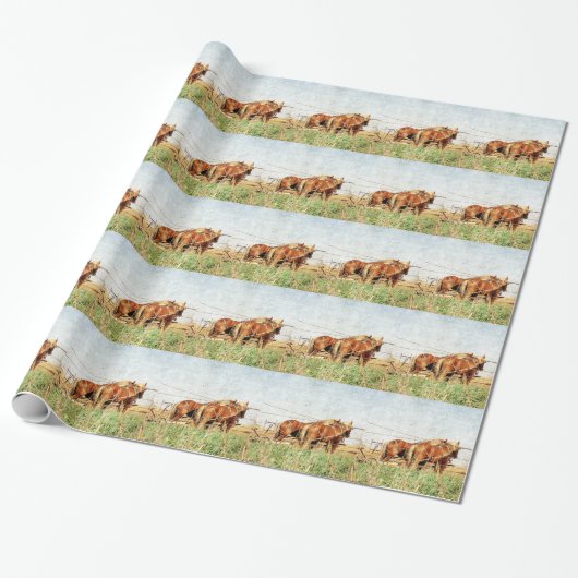 Klaar voor het werk, twee conceptpaarden cadeaupapier (Uitgerold)