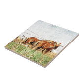 Klaar voor het werk, twee conceptpaarden tegeltje (Zijkant)