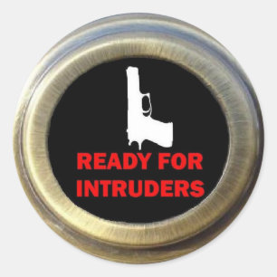 Klaar voor Intruders Pistool Security Ronde Sticker