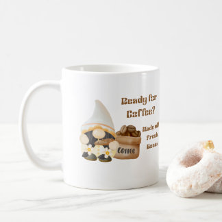 Klaar voor koffie met een gnoom en een zak bonen koffiemok