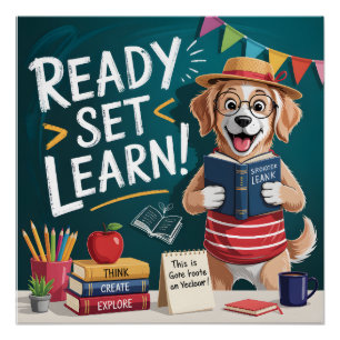 Klaar Voor Leer Schattige Onderwijzer Hond Terug n Perfect Poster