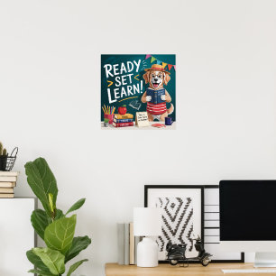 Klaar Voor Leer Schattige Onderwijzer Hond Terug n Poster