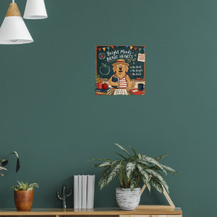 Klaar Voor Leer Schattige Onderwijzer Hond Terug n Poster