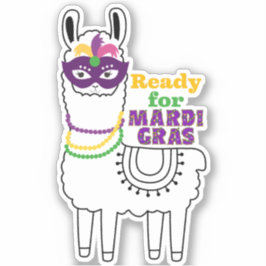 Klaar voor mardi Gras llama maskerkralen veren ver Sticker