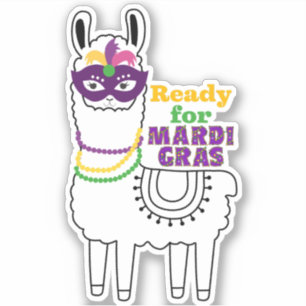Klaar voor mardi Gras llama maskerkralen veren ver Sticker