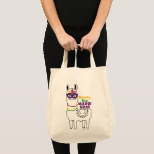 Klaar voor mardi Gras llama maskerkralen veren ver Tote Bag