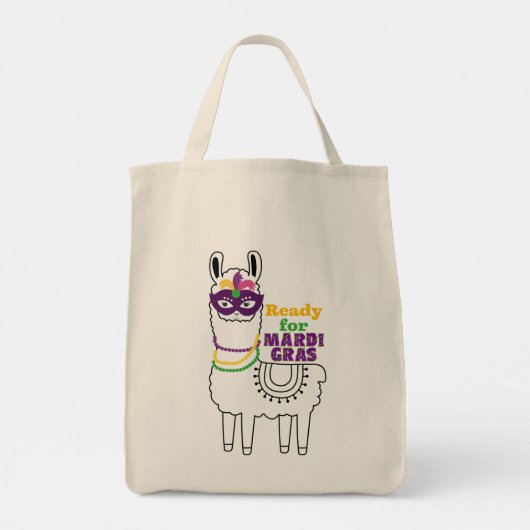 Klaar voor mardi Gras llama maskerkralen veren ver Tote Bag (Achterkant)
