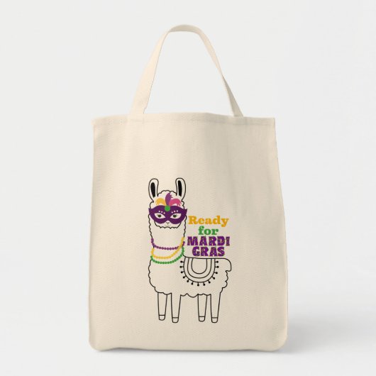 Klaar voor mardi Gras llama maskerkralen veren ver Tote Bag (Voorkant)