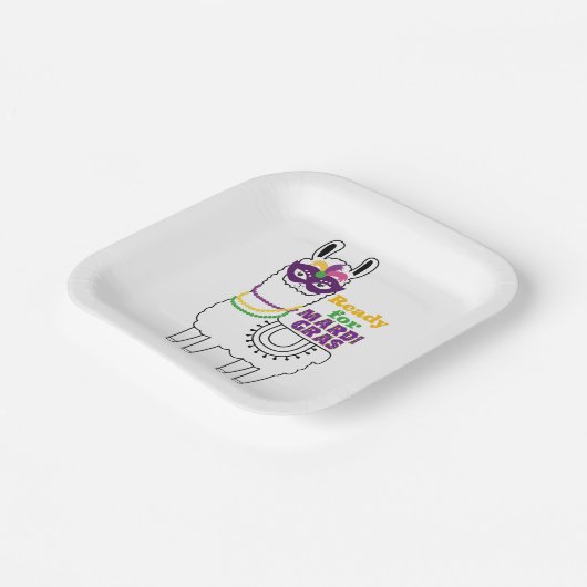 Klaar voor mardi Gras llama vetherde maskerkralen Papieren Bordje (Gebogen)