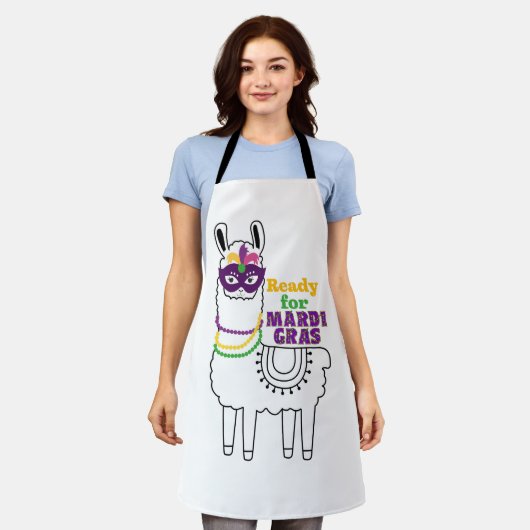 Klaar voor mardi Gras llama vetherde maskerkralen Schort (Gedragen)