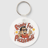 Klaar voor Pickleball Cartoon Thumbs Up Guy Sleutelhanger (Voorkant)