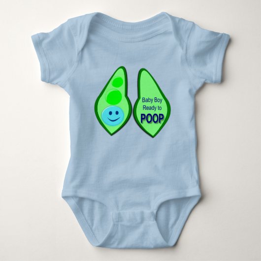 Klaar voor Poop Baby Boy Blue Pea Baby Bodysuit (Voorkant)