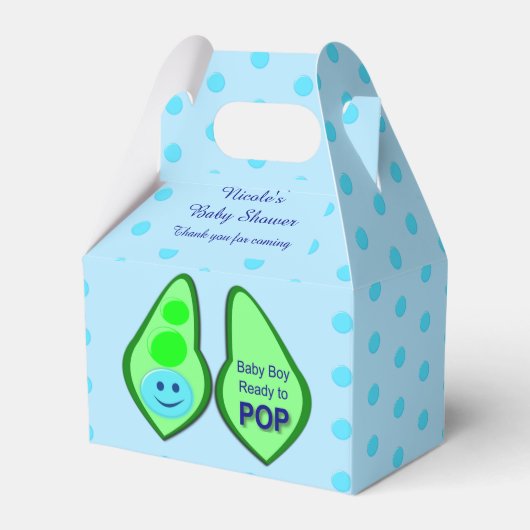 Klaar voor Pop Baby Boy Blue Pea Baby shower Aange Bedankdoosjes (Voorkant Zijde)