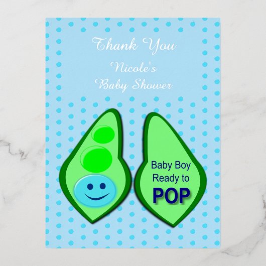Klaar voor Pop Baby Boy Blue Pea Custom Folie Feestdagen Briefkaart (Voorkant)