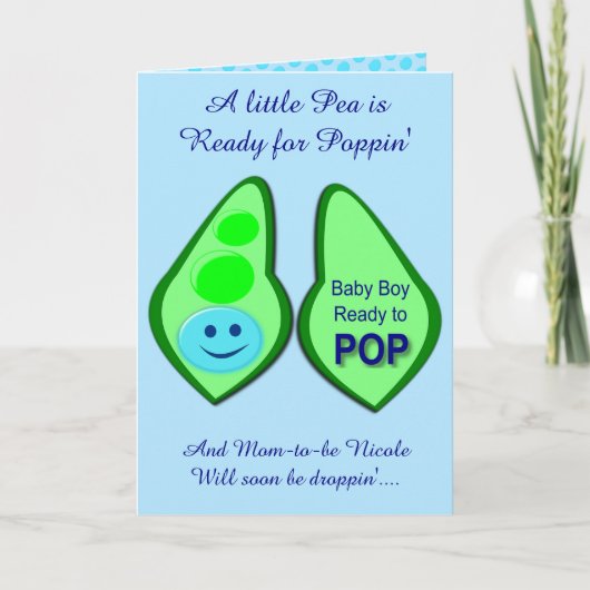 Klaar voor Pop Baby Boy Blue Pea Custom Kaart (Voorkant)