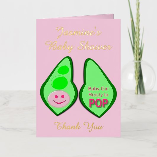 Klaar voor Pop Baby Girl Pink Pea Baby shower Folie Wenskaart (Voorkant)