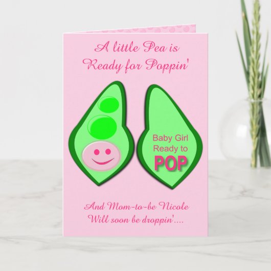Klaar voor Pop Baby Girl Pink Pea Custom Kaart (Voorkant)