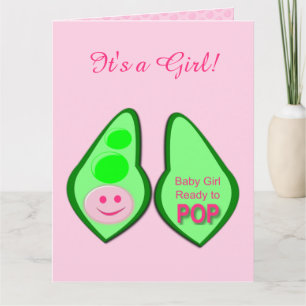 Klaar voor Pop Baby Girl Pink Pea Gender onthullen Kaart