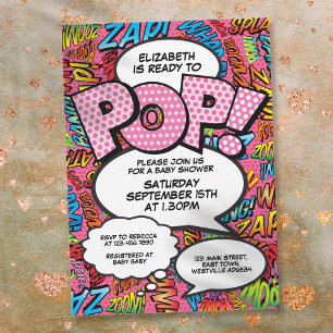 Klaar voor Pop Baby shower Comic Book Fun Pink Kaart