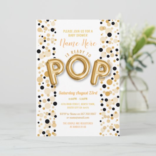 Klaar voor POP Baby shower Gold en zwarte elegant Kaart (Staand voorkant)
