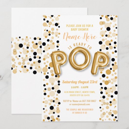 Klaar voor POP Baby shower Gold en zwarte elegant Kaart (Voorkant / Achterkant)