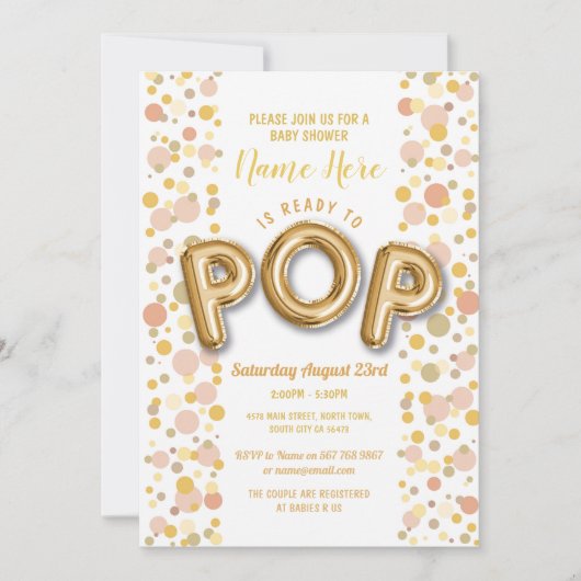 Klaar voor POP Baby shower Gold Gender onthullen U Kaart (Voorkant)