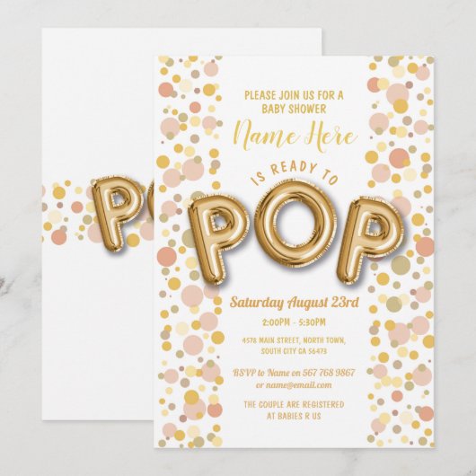 Klaar voor POP Baby shower Gold Gender onthullen U Kaart (Voorkant / Achterkant)