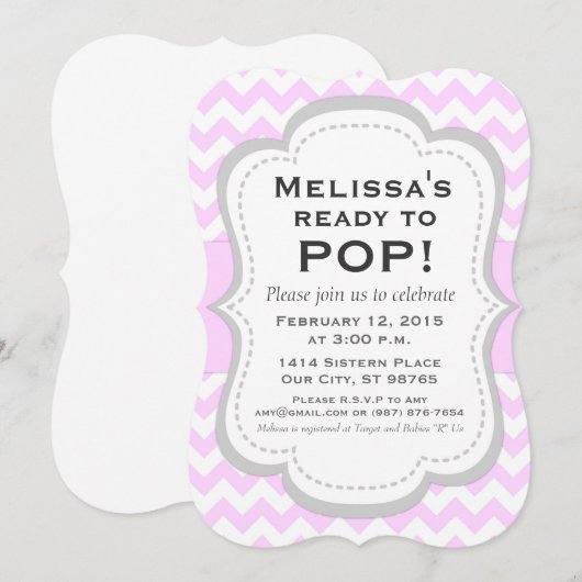 Klaar voor Pop Baby shower Uitnodiging, Roze Chevr Kaart (Voorkant / Achterkant)
