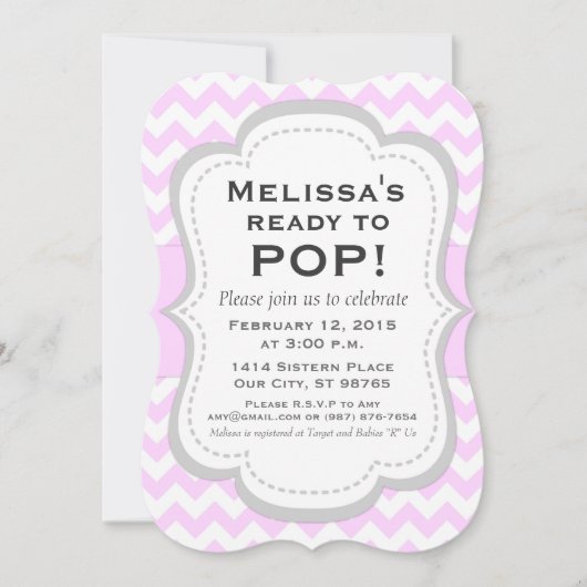 Klaar voor Pop Baby shower Uitnodiging, Roze Chevr Kaart (Voorkant)