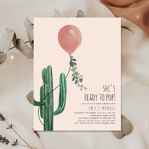 Klaar voor Pop ballon Cactus Roze Baby shower Kaart