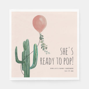 Klaar voor Pop ballon Cactus Roze Baby shower Servet