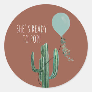 Klaar voor Pop ballon Cactus Terracotta Boy Baby Ronde Sticker