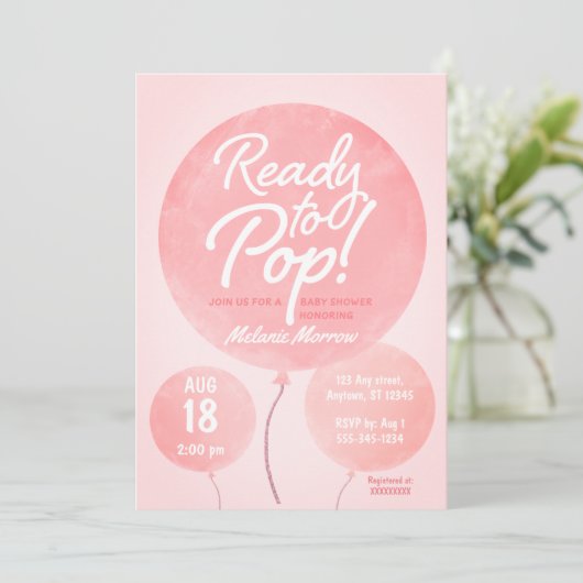 Klaar voor Pop-ballonnen Roze Baby shower Kaart (Staand voorkant)