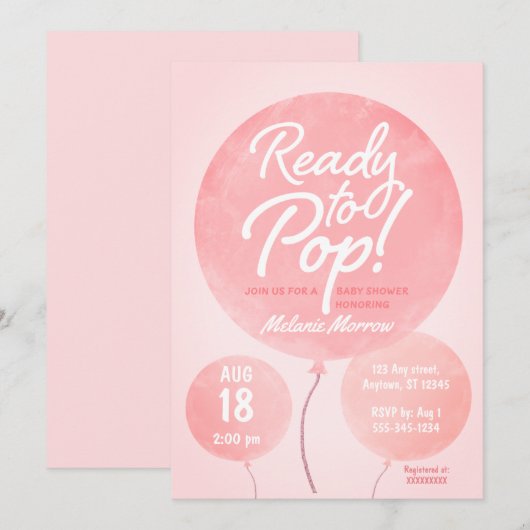 Klaar voor Pop-ballonnen Roze Baby shower Kaart (Voorkant / Achterkant)