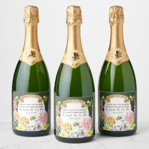 Klaar voor Pop Bijen en Wildflower Baby shower Sparkling Wijnetiket